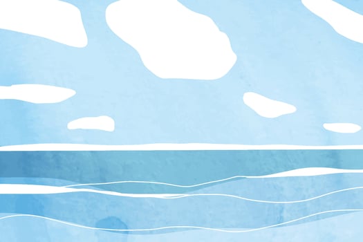 Ocean wave with clear sky watercolor paper texture style vector