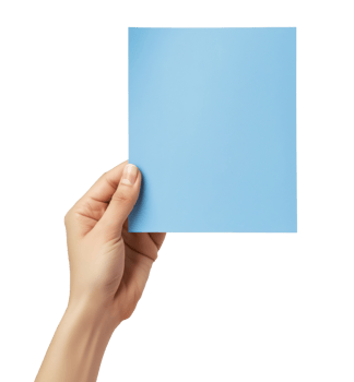 Female hand holding a blank blue sheet of paper, isolated on a transparent background png