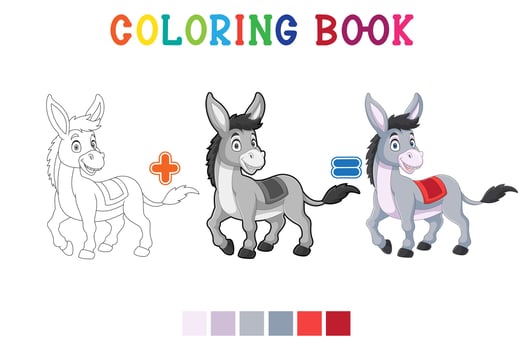 Cartoon little donkey on white background in coloring book style vector
