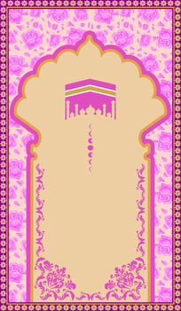 cute pink Islamic mat with Kaaba vector