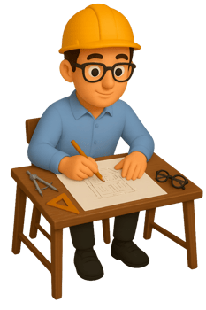 3D Male Architect Drafting Design at Desk png