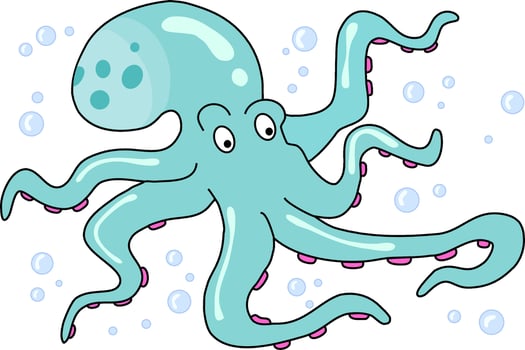 Playful Cartoon Octopus with Bubbles vector