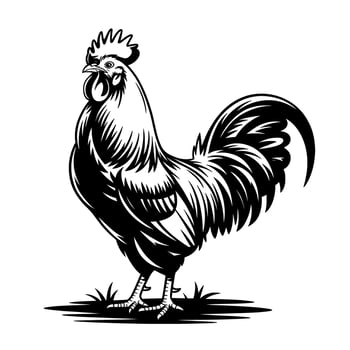 Black and white rooster illustration for farm animal and poultry design needs vector