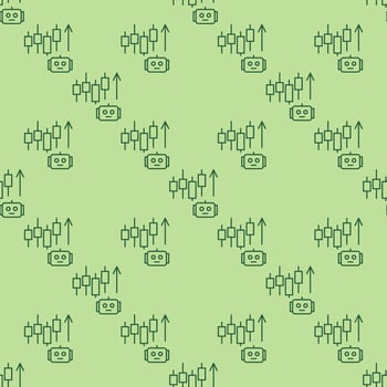 Candlestick Chart and AI Bot Crypto Trading seamless pattern in thin line style vector