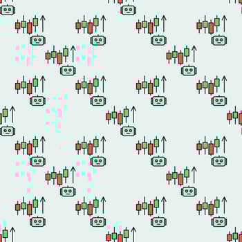 Cryptocurrency Candlestick Chart and AI Bot Crypto Trading colored seamless pattern vector