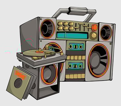 Retro Boombox with Turntable and Vinyl Records vector