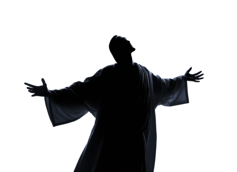 Spiritual figure expressing joy with open arms in silhouette png