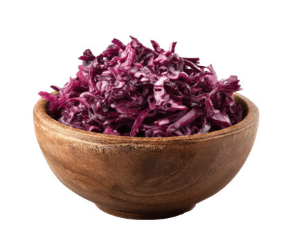 Fresh purple cabbage salad in a wooden bowl for healthy eating png