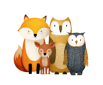 Cute woodland animals gathering together in a friendly pose png