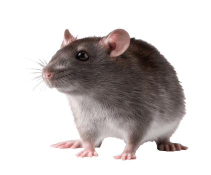 Gray and white domestic mouse in profile on a neutral background png