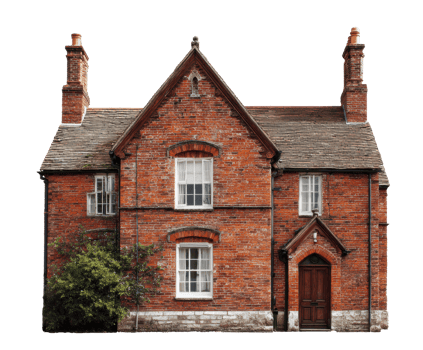Charming brick house with traditional architecture and landscaping png