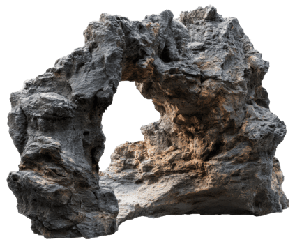 Natural rock formation with arch structure and rough texture png