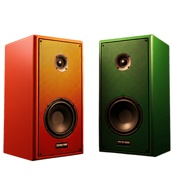 Two speakers are shown in different colors png