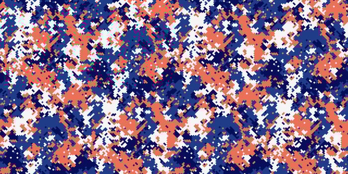 Abstract digital camouflage pattern in coral, navy, and white. Perfect for fashion, textiles, or tech backgrounds. Modern, energetic design evokes speed and dynamism. vector