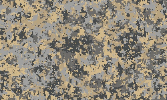 Abstract digital camouflage pattern in muted beige, gray, and dark brown tones. Perfect for backgrounds, textiles, or militarythemed designs. vector