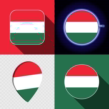 Set of modern icons with the national flag of Hungary. vector