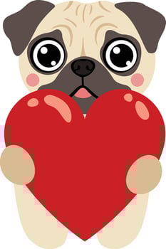 Cute Pug Dog Holding a Red Heart vector