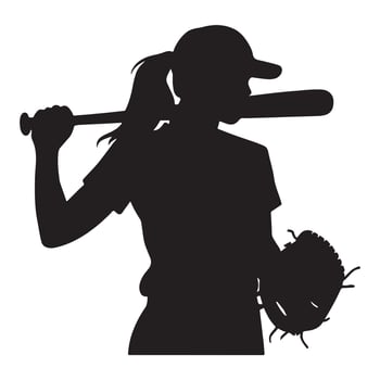 Softball Player Silhouette with Bat on White vector