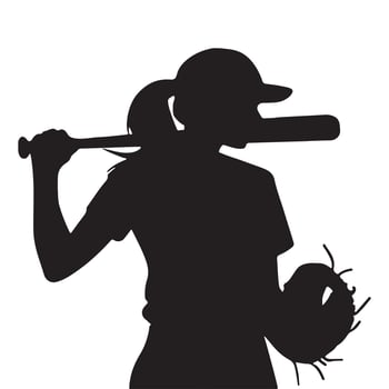 Black Silhouette of Woman Playing Softball vector