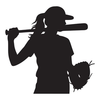 Softball Woman Player Silhouette on White Background vector