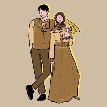young muslim couple in casual wedding attire vector