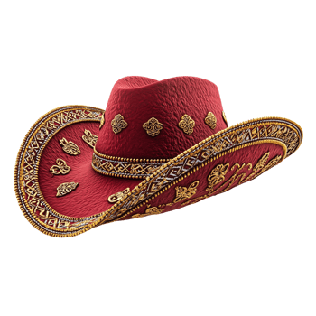 Red Gold Charro Hat Mexican Cowboy Hat on transparent background png