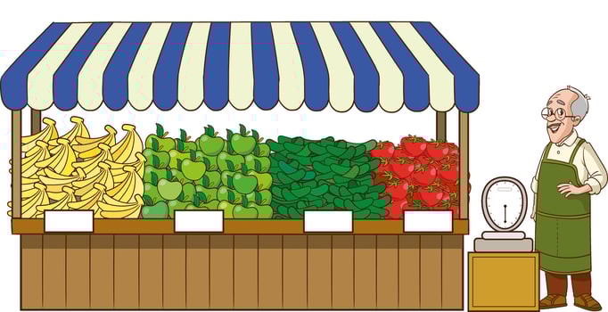 fruits and vegetables on a greengrocer's stall vector