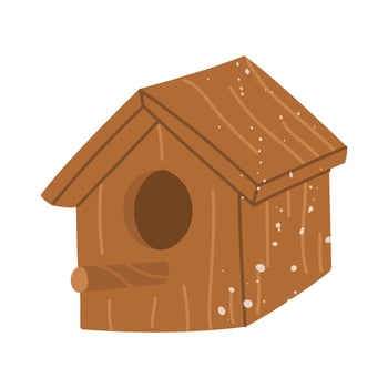 birdhouse is wooden with a texture. Flat isolated color illustration with doodle elements. It is suitable for postcards, prints, blog design, children's books, packaging design, and spring projects. vector