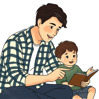Father Reading a book to Child png