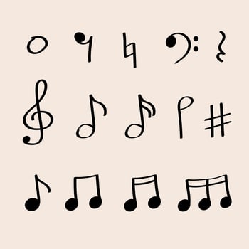 Set of musical notes and symbols on light pastel background vector