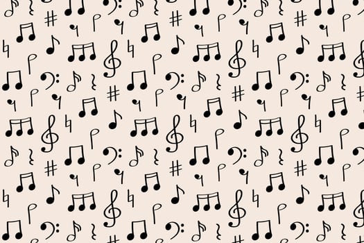 Dense pattern with music notes, rests, and sharp symbols vector