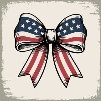 Vintage Patriotic American Flag Bow Illustration for Celebration Fourth of July or Other USA Holidays vector