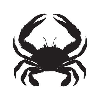 Striking Black Silhouette of a Crab. Crab silhouette black white illustration on white background vector