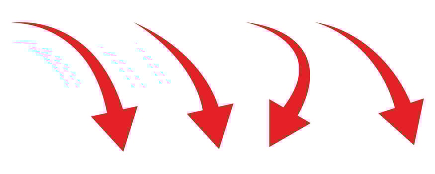 Collection of red downward arrow symbol on white background vector