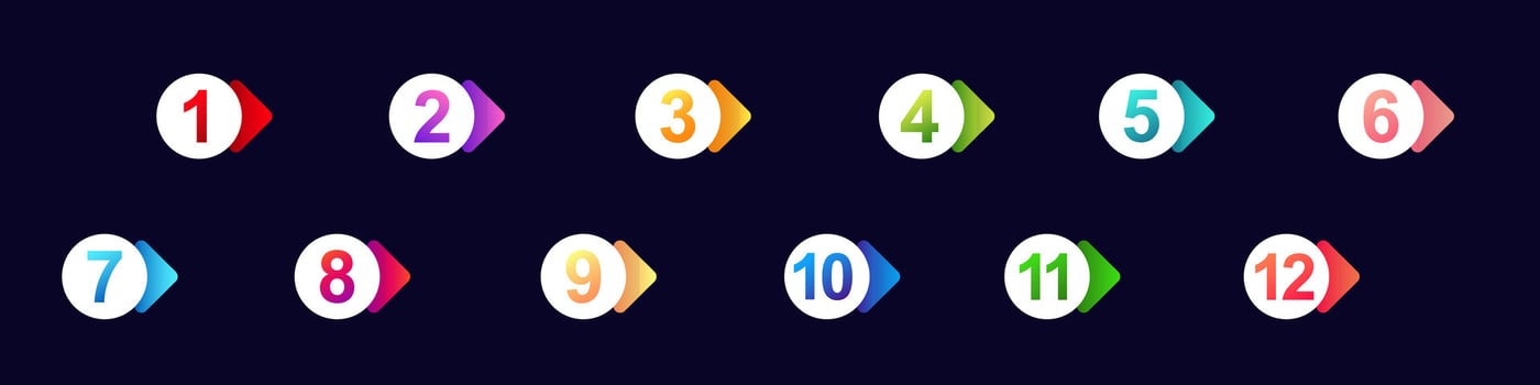 Bullet point icons in bright colors for lists and steps in presentations and infographics vector