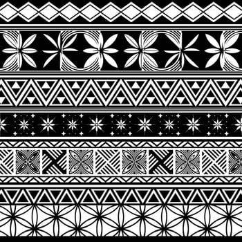 polynesia hawaiian tribal floral pattern ethnic ornaments art fabric carpet print pattern wallpaper black and white background vector