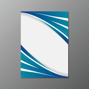 Clean and modern annual report cover design with blue wave elements on a white background and grey backdrop. vector