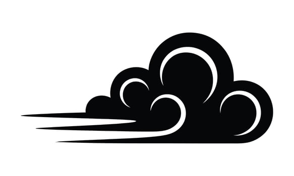 Black and white illustration of a cloud with motion lines and speed graphic vector