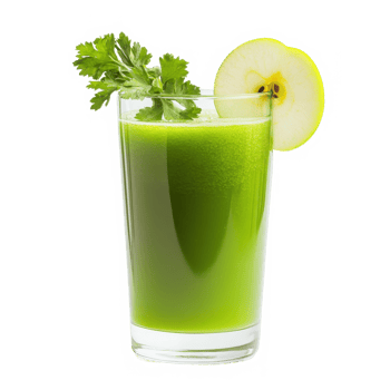 Green juice with apple slice on transparent background png