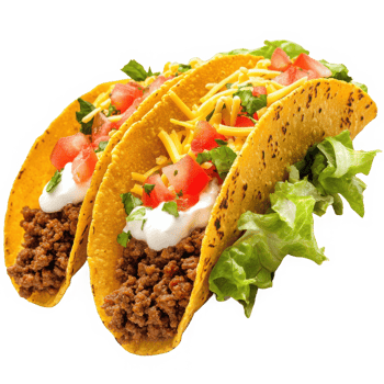 Three delicious tacos with meat on transparent background png