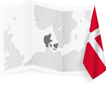 Denmark grayscale map and hanging flag. png
