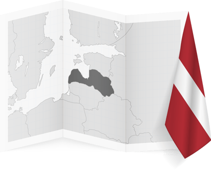Latvia grayscale map and hanging flag. png