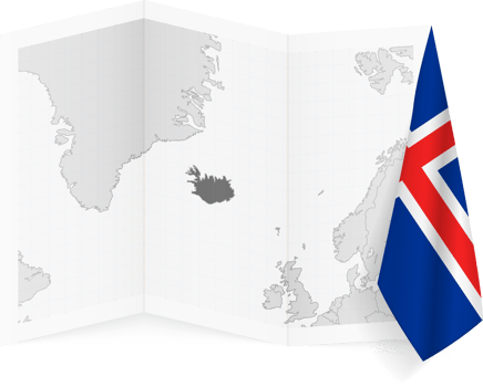 Iceland grayscale map and hanging flag. png