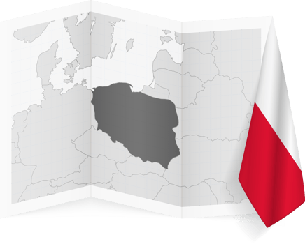 Poland grayscale map and hanging flag. png