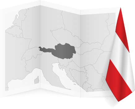 Austria grayscale map and hanging flag. png
