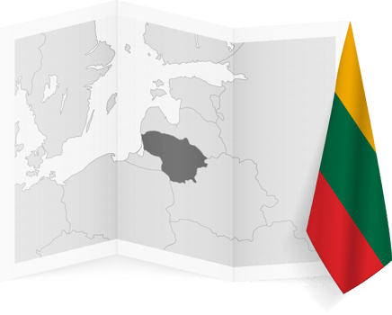 Lithuania grayscale map and hanging flag. png