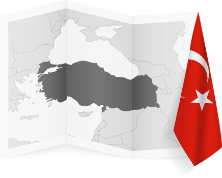 Turkey grayscale map and hanging flag. png
