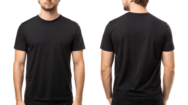 Men's black t-shirt mockup on transparent background. png