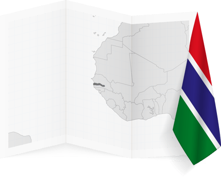 Gambia grayscale map and hanging flag. png