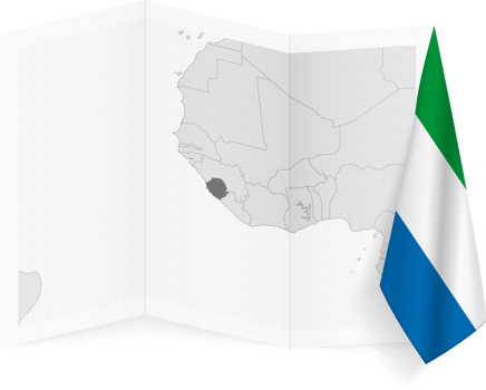 Sierra Leone grayscale map and hanging flag. png